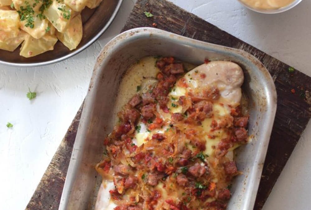 CANCATO DE REINETA Y ENSALADA DE PAPAS CON LACTONESA DE MERQUÉN