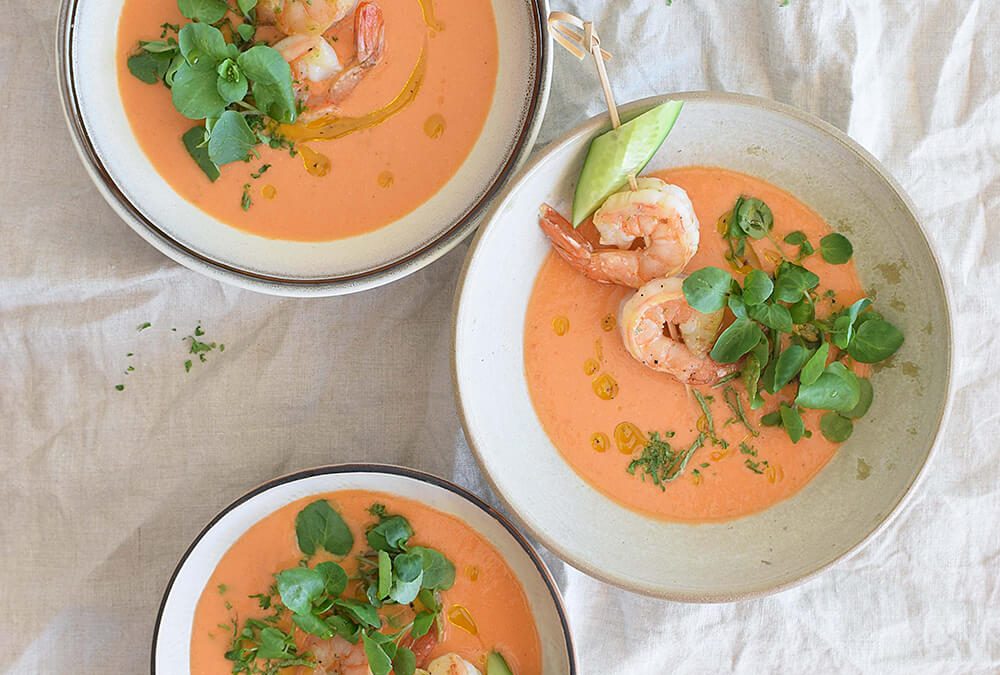 GAZPACHO DE SANDÍA Y CAMARONES