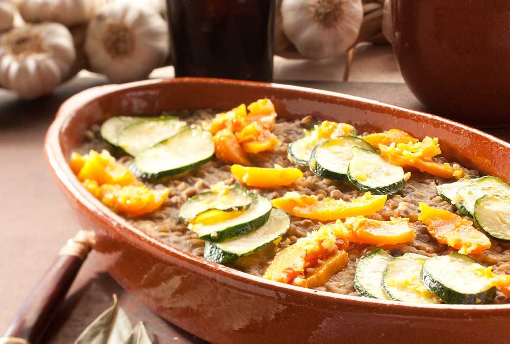 PILAF DE LENTEJAS Y BULGUR CON ZAPALLO CAMOTE